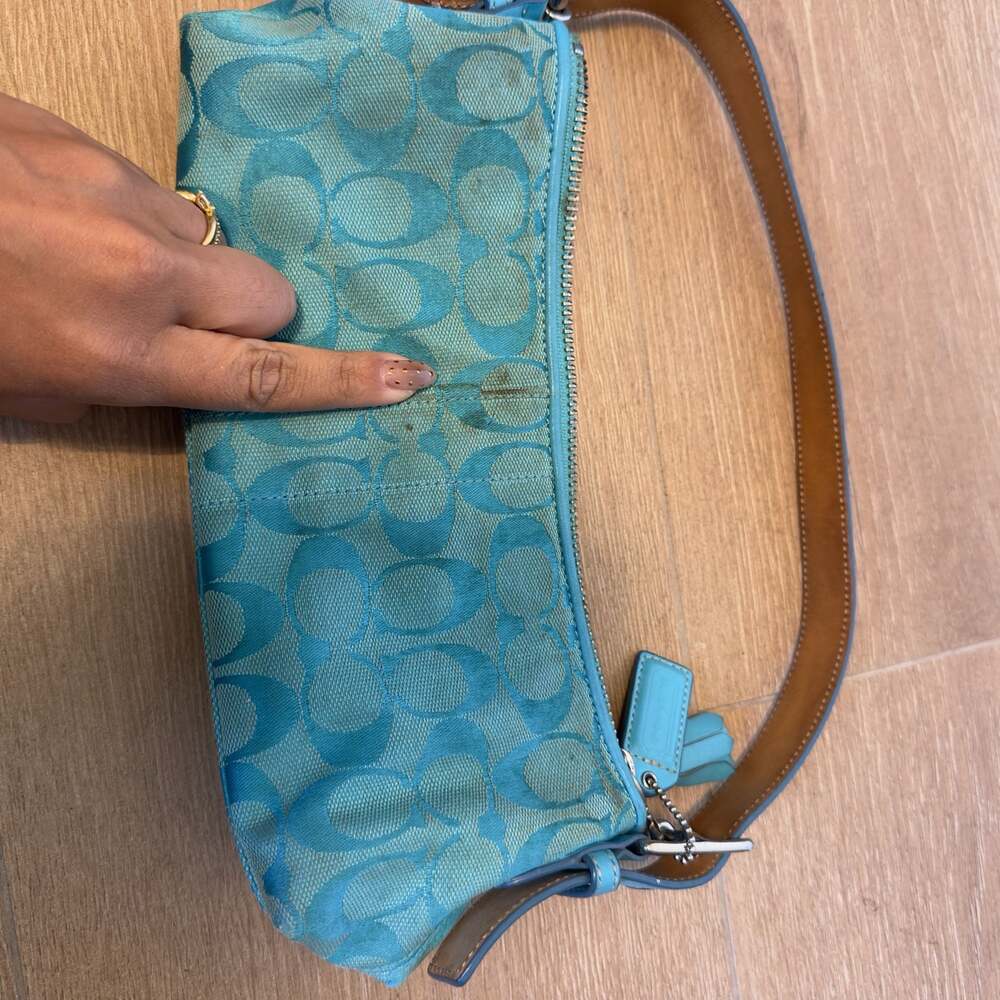 Coach Turquoise Signature Canvas Shoulder Bag - Picture 2 of 6